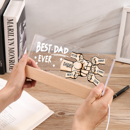 Best Dad Ever - Personalised 6 Names Acrylic Night Light Custom Fist Bump LED Lamp Fathers Day Gifts-Jessemade AU