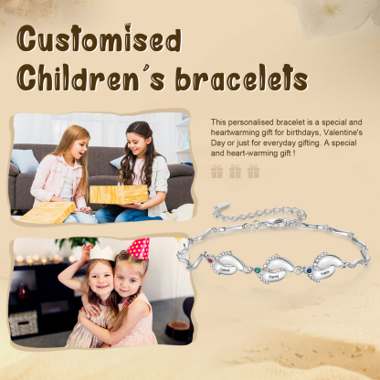 Personalised Baby Feet Bracelet Custom 3 Birthstones & 3 Names Adjustable Bracelet Gift for Her-Jessemade AU