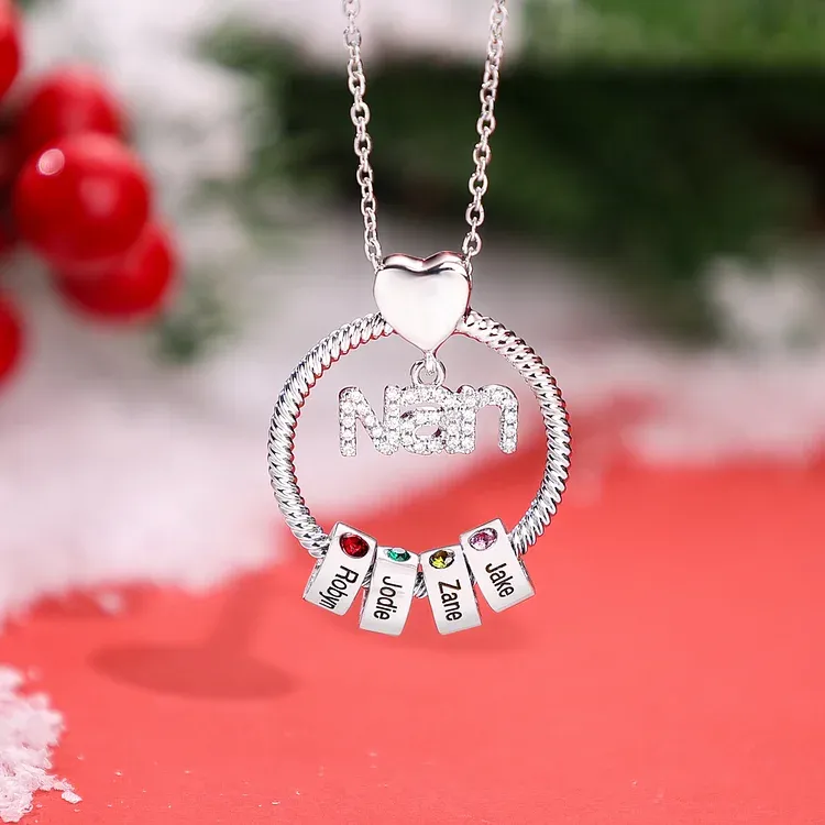 3 Names - Personalised Nan Necklace Custom Names 3 Birthstones Circle Pendant Necklace Christmas Gift for Grandma Nana-Jessemade AU