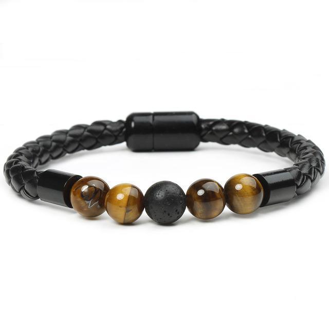Tiger Eye Black Onyx Beaded Bracelet Men-Jessemade AU