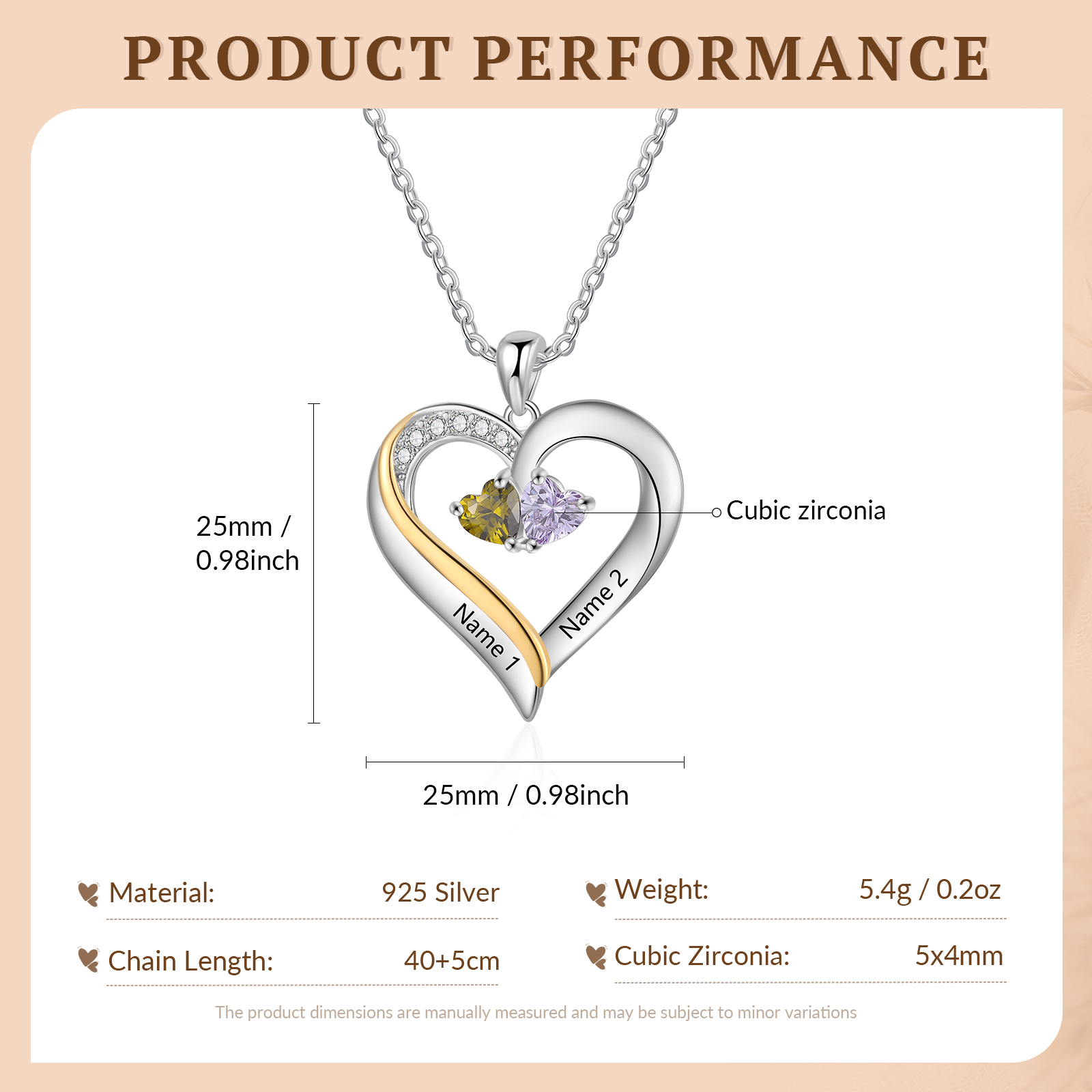 Personalised S925 Silver Heart Name Birthstone Necklace for Women