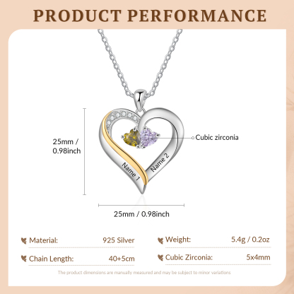 Personalised S925 Silver Heart Name Birthstone Necklace for Women