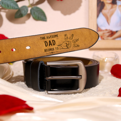 Personalised Leather Belt Customise 2-7 Names and Fists 1 Title Father’s Day Birthday Gift for Dad Grandpa | Jessemade