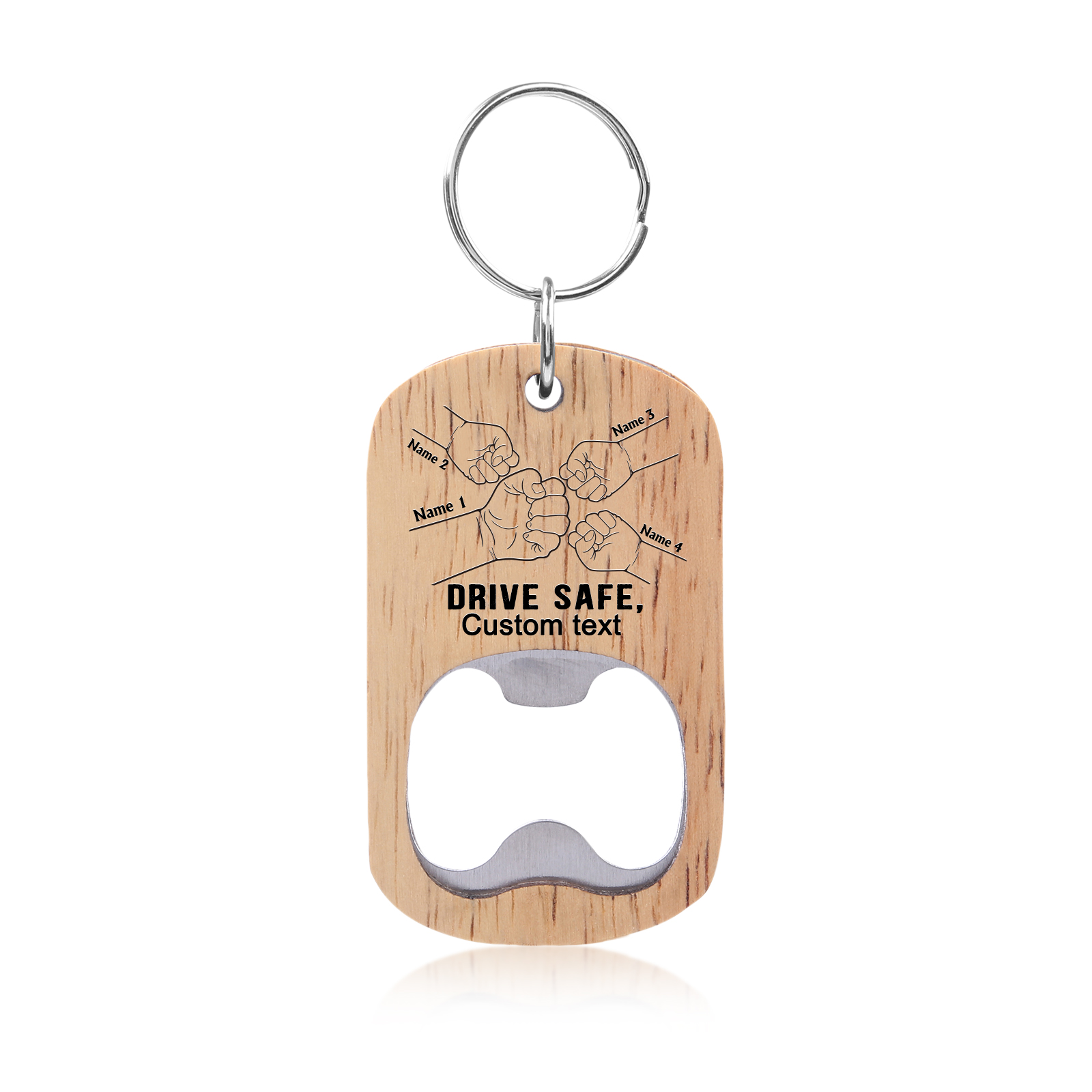 Drive Safe - Personalised 1 Text & 4 Names Bottle Opener Keychain Fist Bump Keychain Fathers Day Gifts for Dad/Grandpa-Jessemade AU