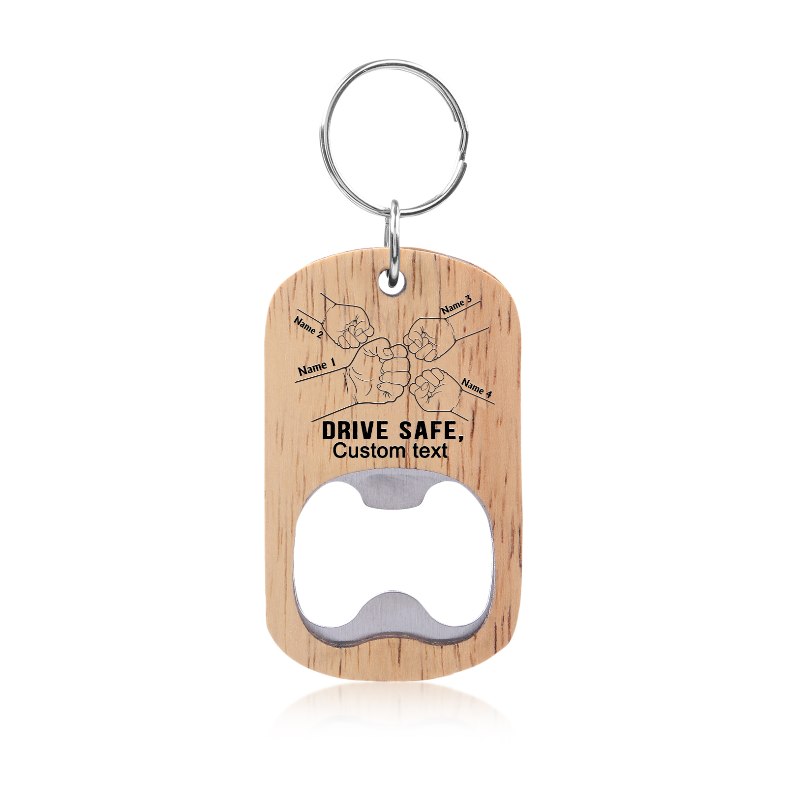Drive Safe - Personalised 1 Text & 4 Names Bottle Opener Keychain Fist Bump Keychain Fathers Day Gifts for Dad/Grandpa-Jessemade AU