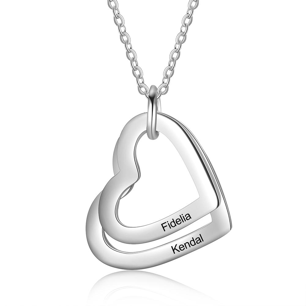 Heart Pendant Necklace Heart Matching Necklace Personalized Engraved 2 Names Mother Daughter Necklace