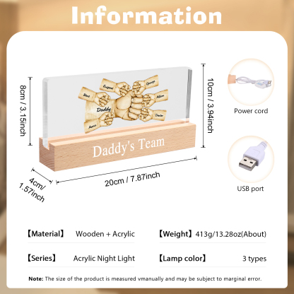 7 Names -  Personalised Name & Text Acrylic Night Light Custom Fist Bump LED Lamp Fathers Day Gifts-Jessemade AU