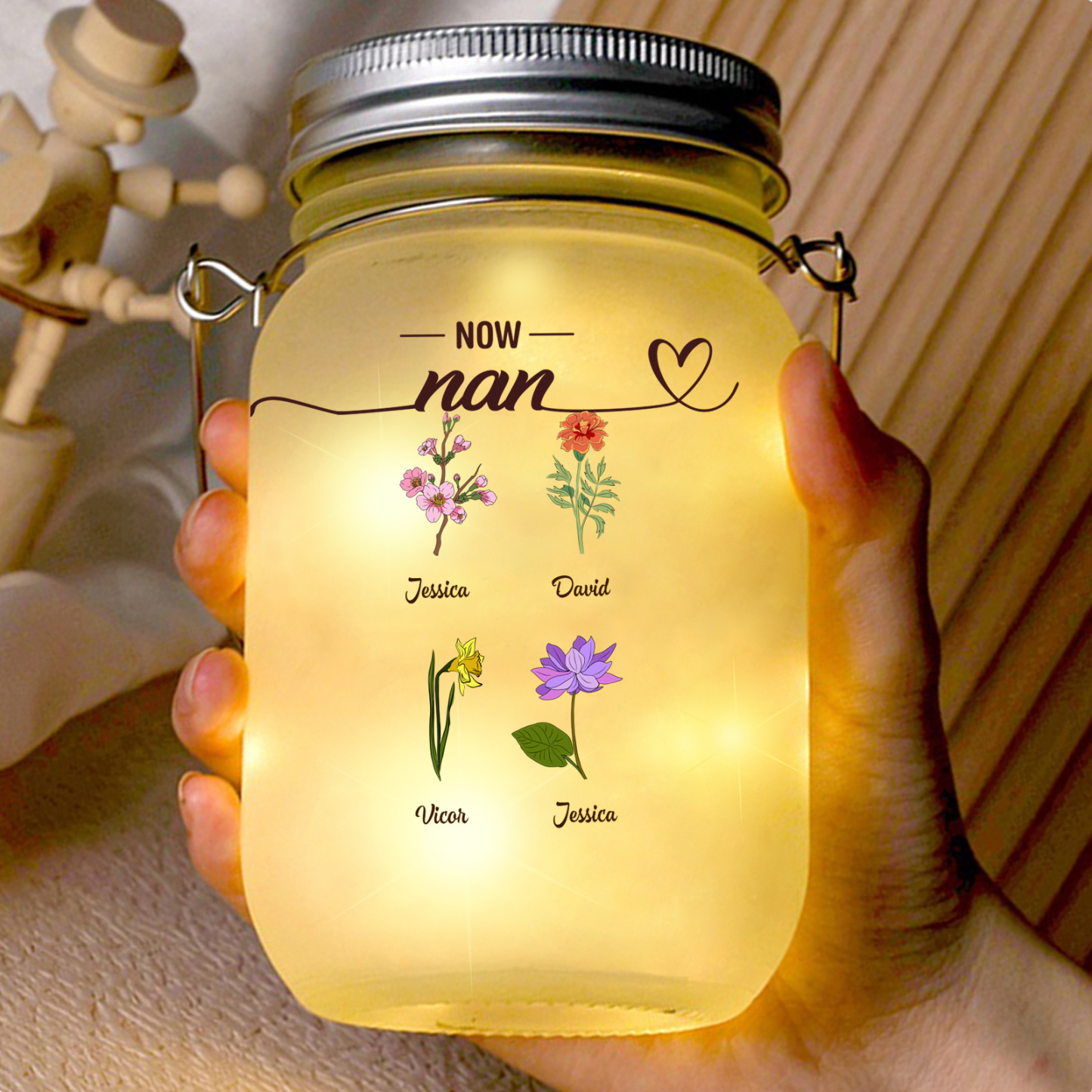 Personalised Flower Solar Mason Jar Light for Nan