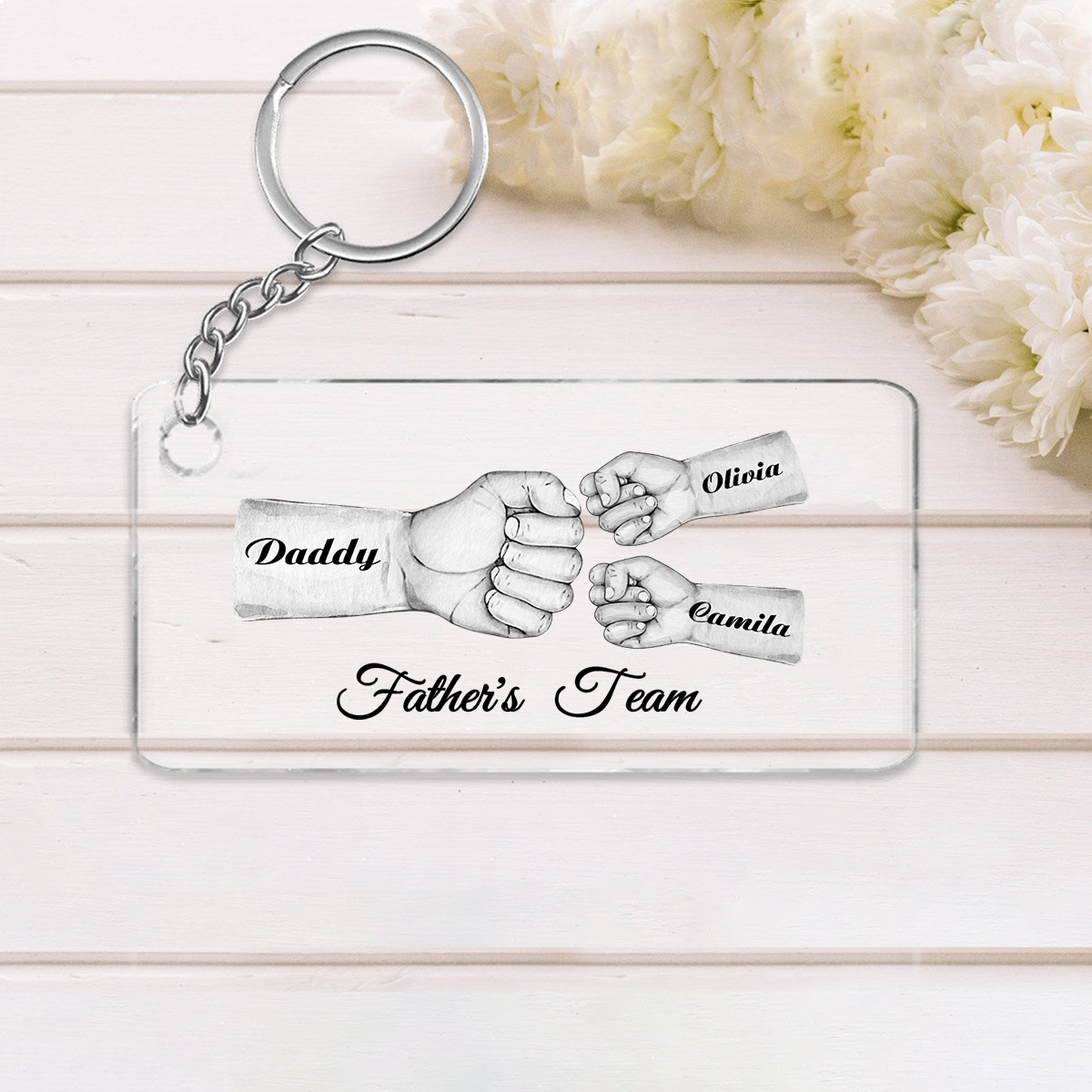 3 Names - Personalised Text & Name Acrylic Keychain Fist Bump Fathers Day Gifts for Dad/Grandpa-Jessemade AU