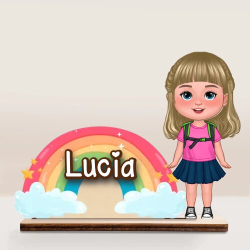Personalised Standing Wooden Plaque – Custom Name & Character Rainbow Back to school gift for Kid | Jessemade