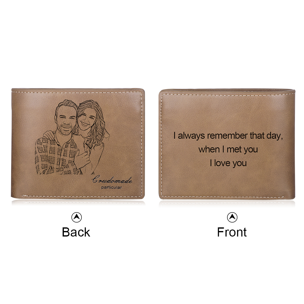 Personalised Men's Wallet Custom Photo & Text Brown Billfold Wallet Gift for Grandpa