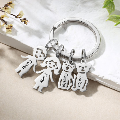4 Names - Personalised Kid Charm Keychain Pet Charm Keyring Father's Day Gift for Family Friends-Jessemade AU