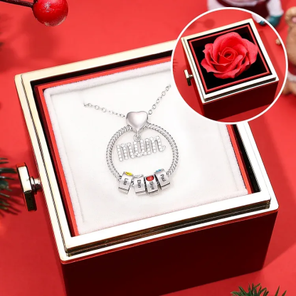 Personalised Mum Circle Necklace Gift Set with Gift Box Custom 1-6 Names & Birthstones Pendant Necklace Gift For Mum
