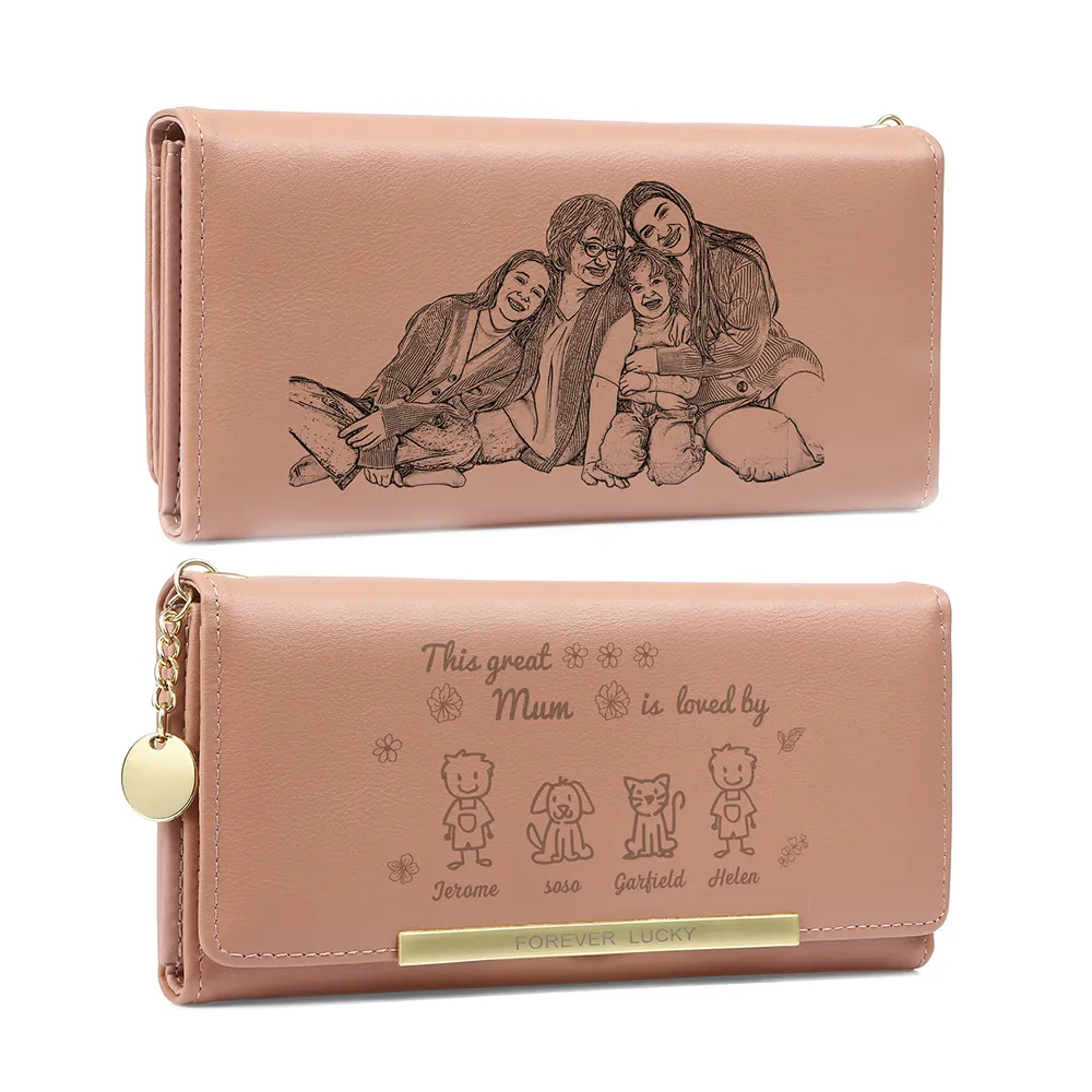 To my Mum - Personalised Photo Women Wallet Custom With 4 Kids/Pets And 4 Names –“This Great Mum Is Loved By" | Jessemade