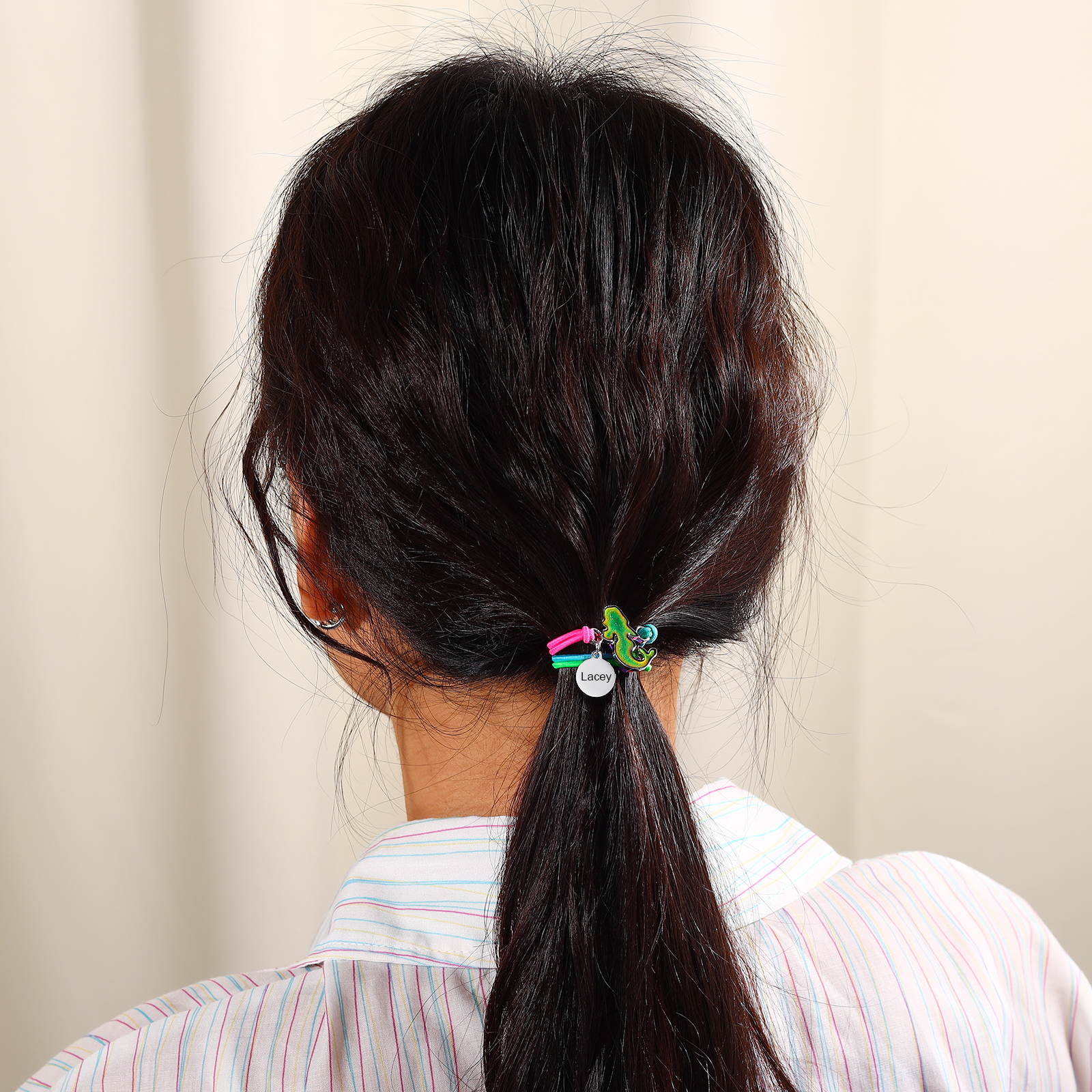 2 Pcs Bracelet Set Custom Names Mermaid Charm Hair Ties Back To School Gift for Daughters - My Heart Will Be With You Throughout The Day-Jessemade AU