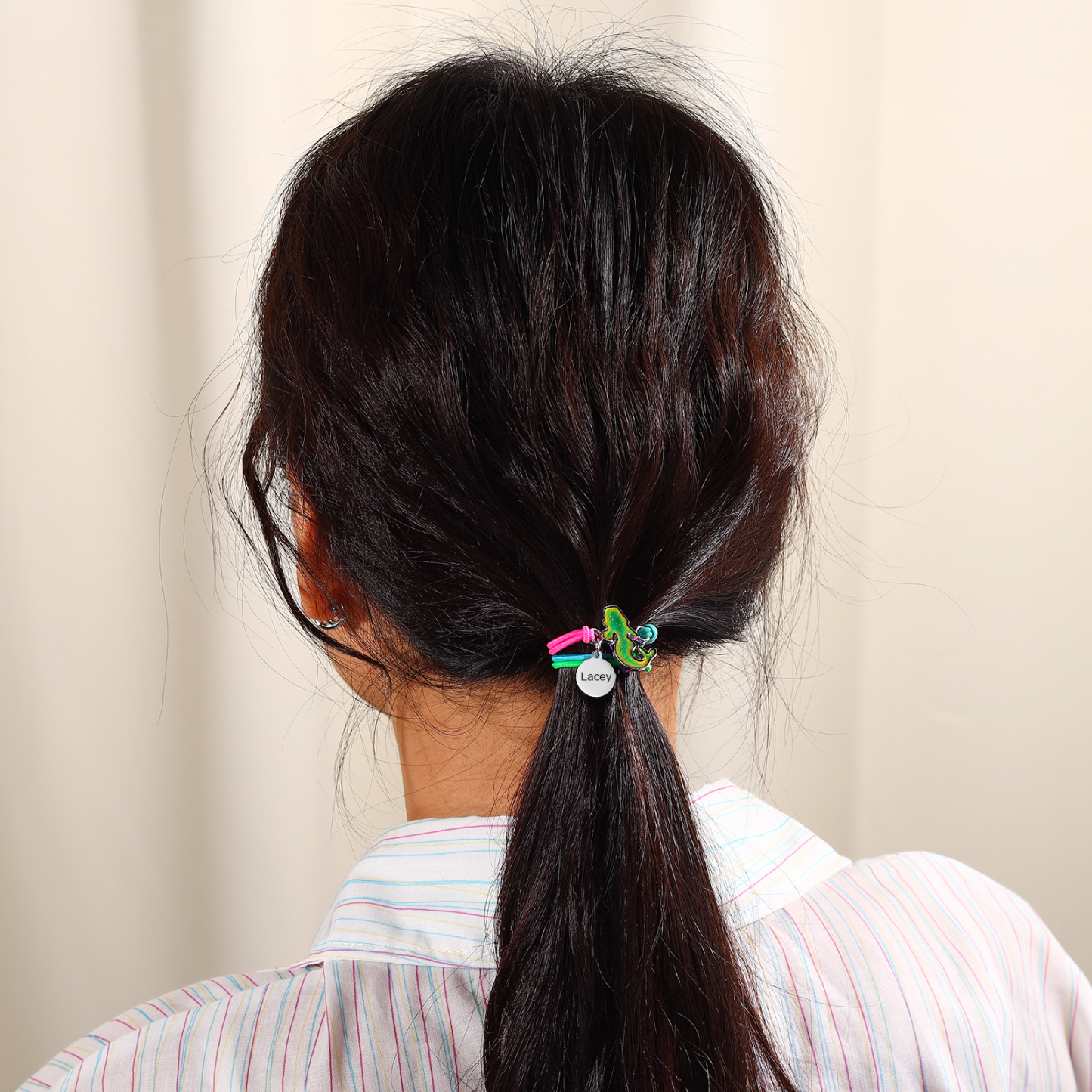 2 Pcs Bracelet Set Custom Names Mermaid Charm Hair Ties Back To School Gift for Daughters - My Heart Will Be With You Throughout The Day-Jessemade AU