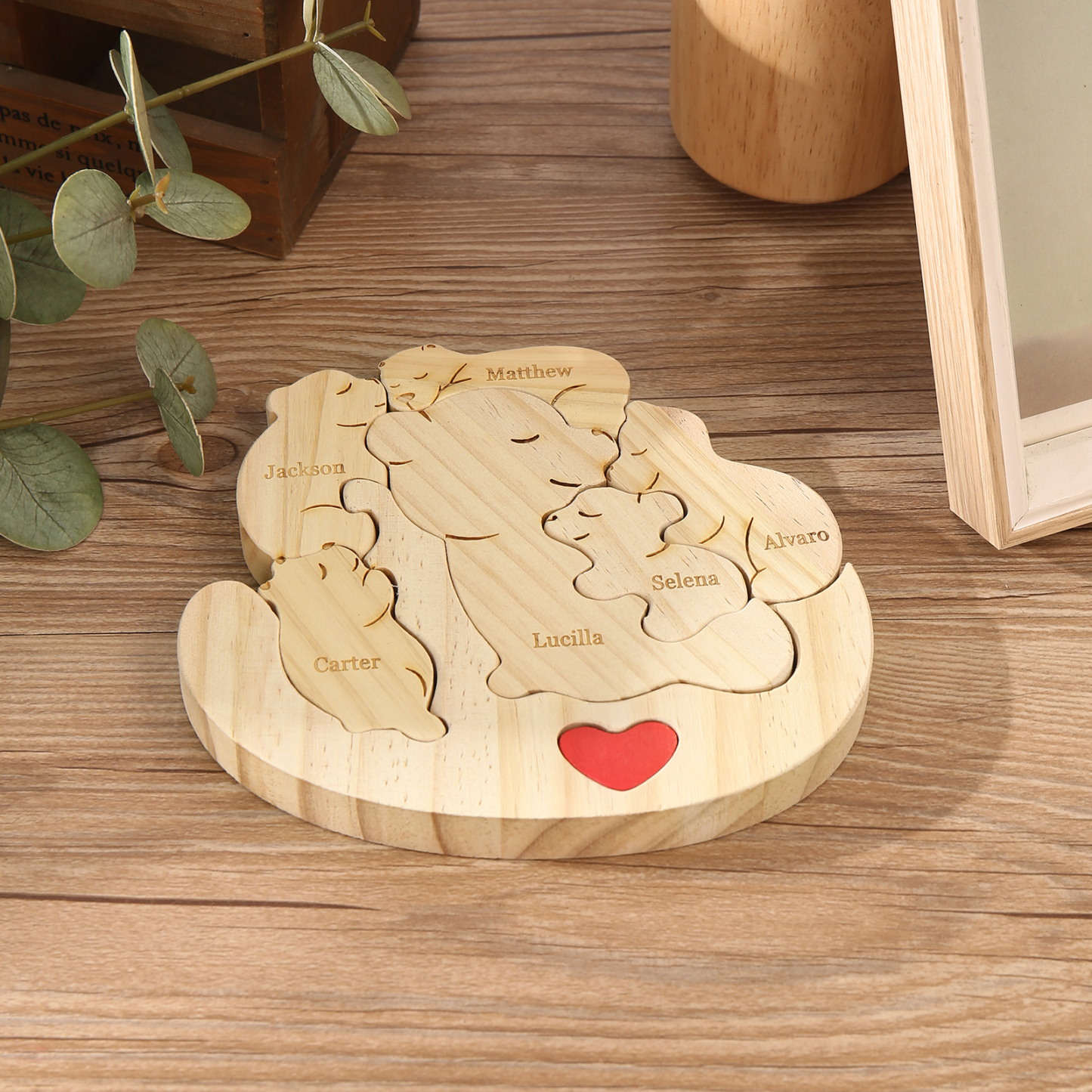 Personalised Wooden Bear Family Puzzles Custom 6 Names Animal Heart Ornaments Fathers Day Gifts-Jessemade AU