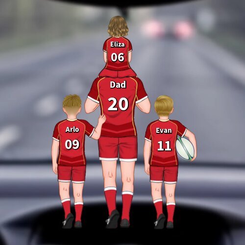Personalised 2–9 Names Rugby Family Keyring Custom Acrylic Car Hanging Ornament | Father's Day Gift for Dad Grandpa-Jessemade AU