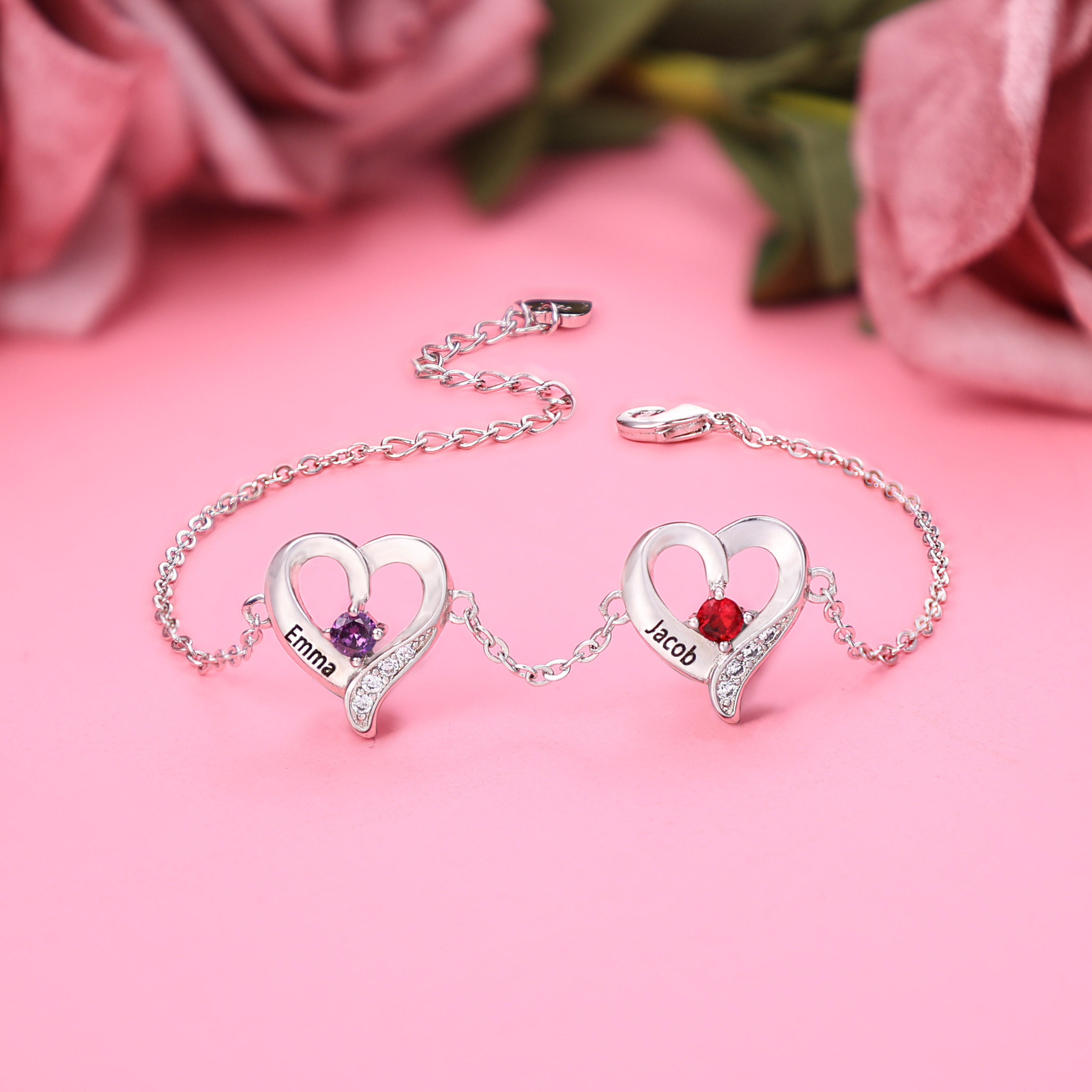 3 Names - Personalised Heart Bracelet Gift Set With Gift Box Custom Name & Birthstone Bracelet Gift For Her-Jessemade AU