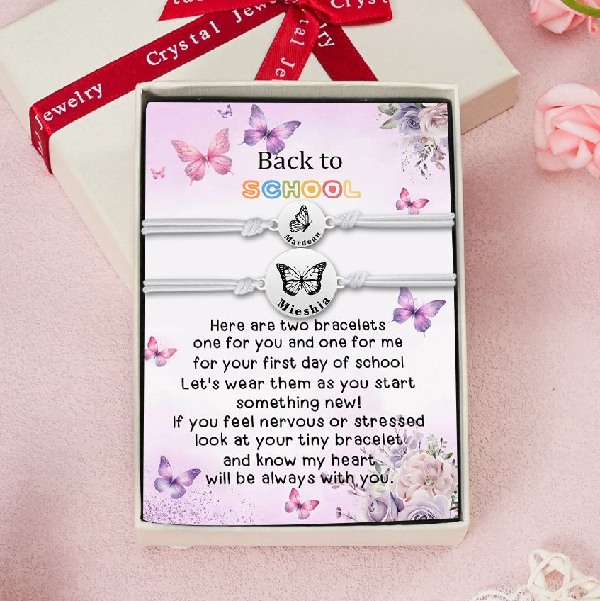 2 Pcs Bracelet Set Custom Names Butterfly Bracelets Back To School Gift for Daughter Granddaughter-Jessemade AU