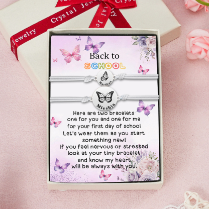 2 Pcs Bracelet Set Custom Names Butterfly Bracelets Back To School Gift for Daughter Granddaughter-Jessemade AU
