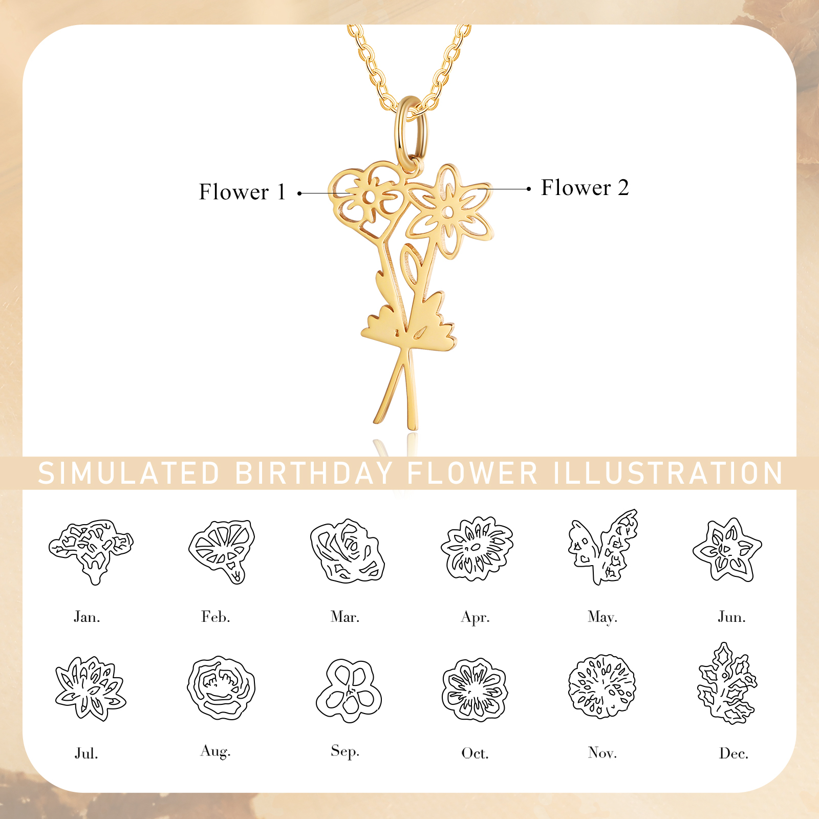 Personalised 2 Birthday Flowers Necklace Custom Pendant Necklace Gold Birthday Gift for Her-Jessemade AU