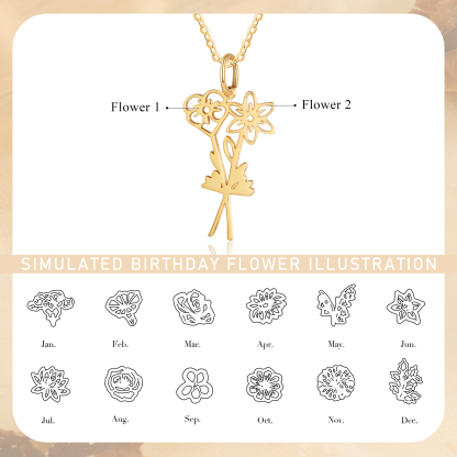Personalised 2 Birthday Flowers Necklace Custom Pendant Necklace Gold Birthday Gift for Her-Jessemade AU