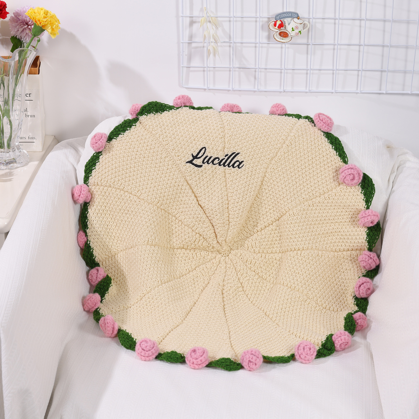 Personalised Crochet Flower Blanket Custom Name Birthday Gift for Her | Jessemade