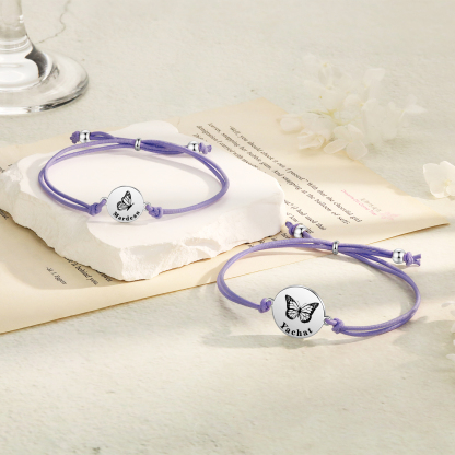 2 Pcs Bracelet Set Custom Names Butterfly Bracelets Back To School Gift for Daughter Granddaughter-Jessemade AU
