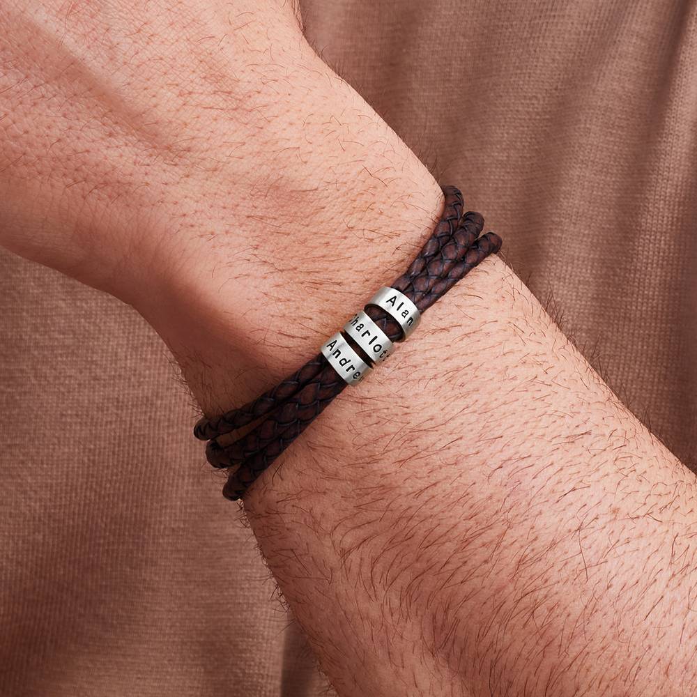 Personalised Braided Leather Bracelet for Men With Custom Engraved 2-6 Names Beads - Father's Day Gifts for Dad | Jessemade-Jessemade AU