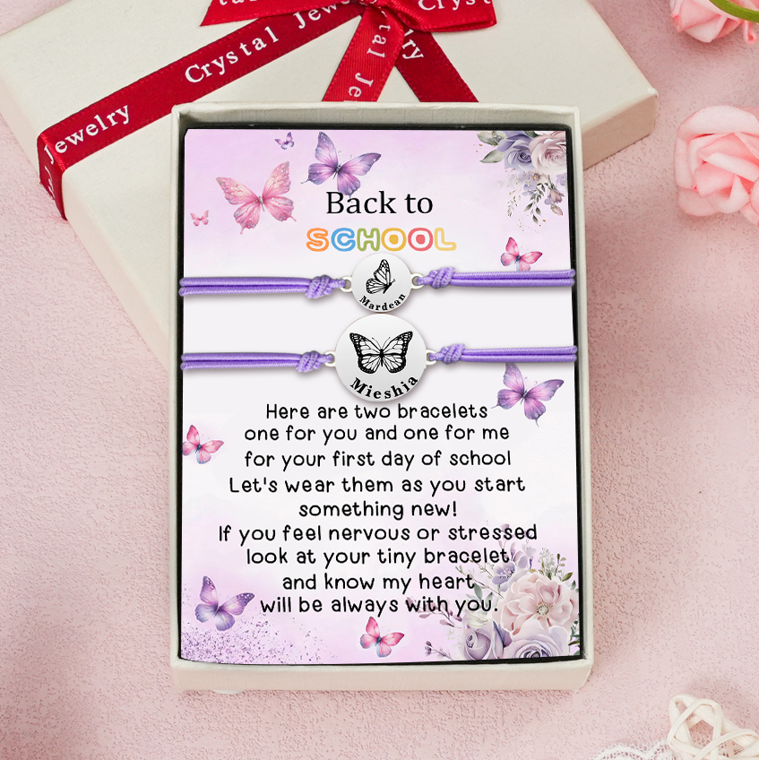 2 Pcs Bracelet Set Custom Names Butterfly Bracelets Back To School Gift for Daughter Granddaughter-Jessemade AU