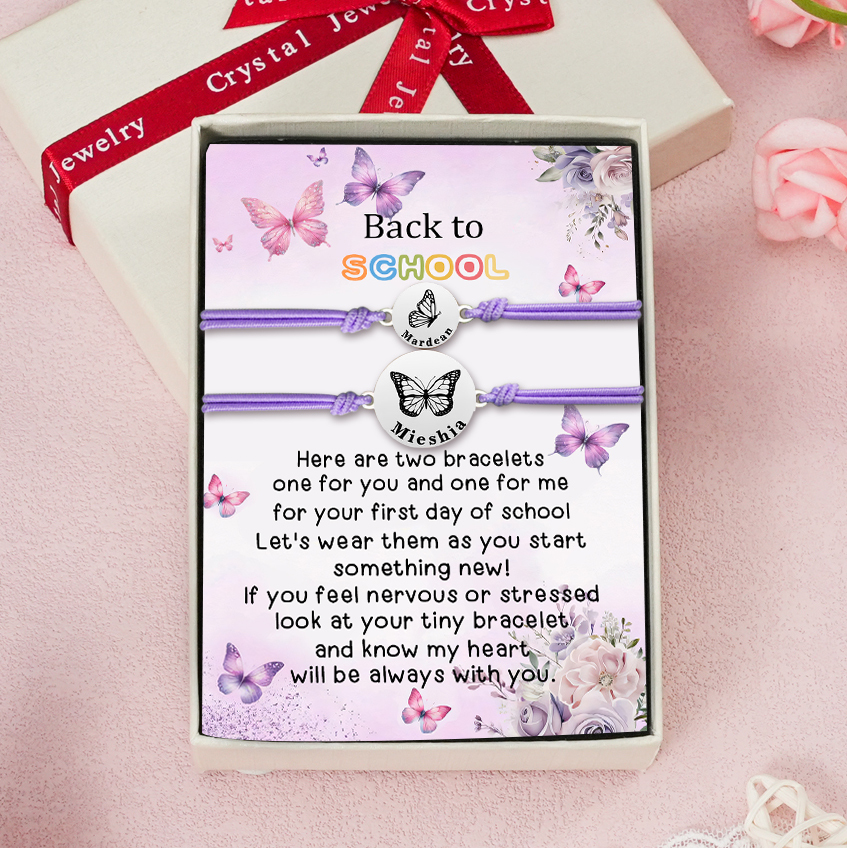 2 Pcs Bracelet Set Custom Names Butterfly Bracelets Back To School Gift for Daughter Granddaughter-Jessemade AU