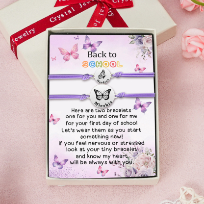 2 Pcs Bracelet Set Custom Names Butterfly Bracelets Back To School Gift for Daughter Granddaughter-Jessemade AU