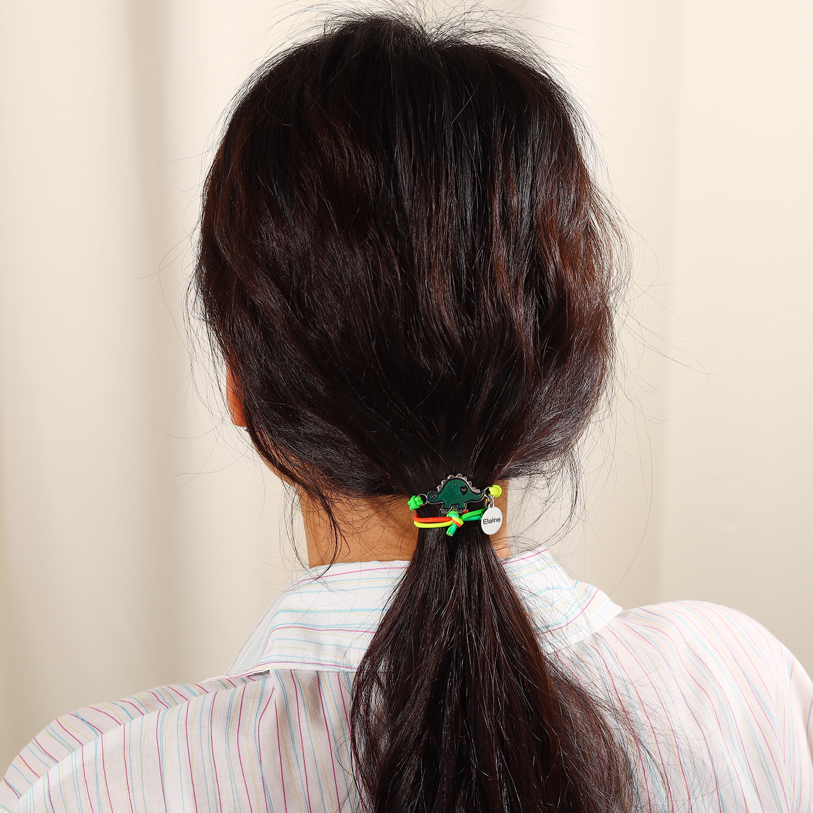 2 Pcs Bracelet Set Custom Names Dinosaur Charm Hair Ties Back To School Gift for Daughters - My Heart Will Be With You Throughout The Day-Jessemade AU