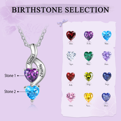 Custom Heart Birthstone Jewelry Set Necklace Bracelet for Family Personalised with 2 Names 2 Birthstones-Jessemade AU