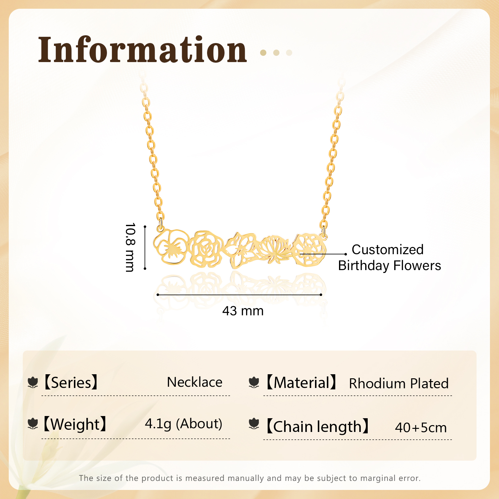 Personalised 5 Birthday Flowers Necklace Gold Custom Pendant Necklace Birthday Gift for Her-Jessemade AU