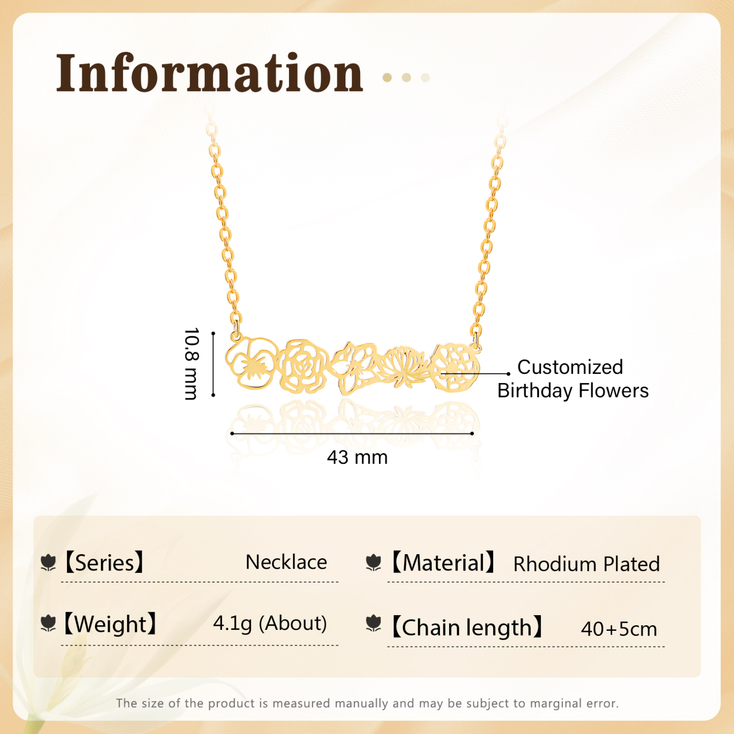 Personalised 5 Birthday Flowers Necklace Gold Custom Pendant Necklace Birthday Gift for Her-Jessemade AU