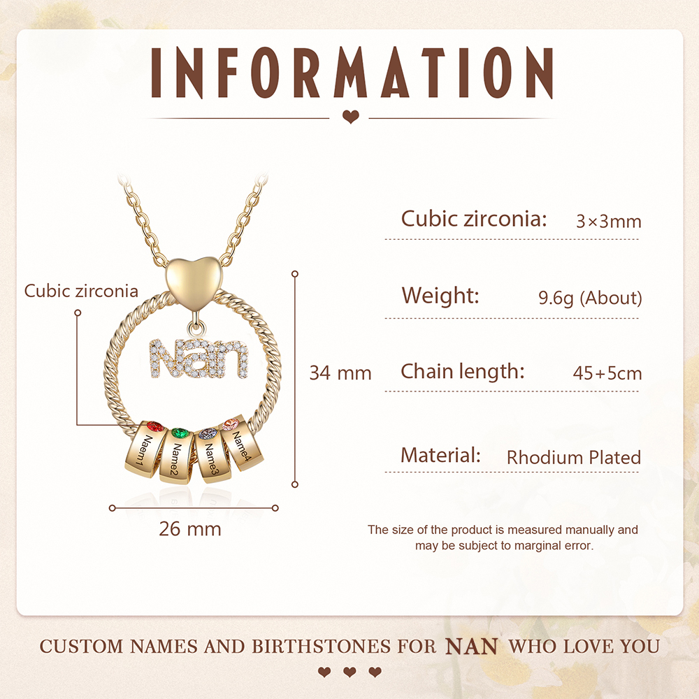 4 Names - Personalised Nan Necklace Custom Names 4 Birthstones Circle Pendant Necklace Christmas Gift for Grandma Nana-Jessemade AU