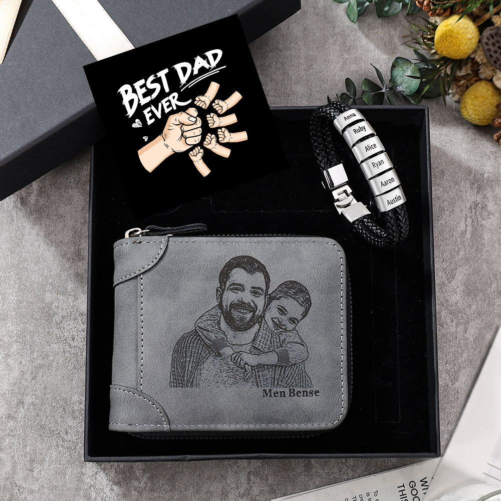 5 Names Men Wallet Bracelet Gift Card Gift Set-Personalised Braided Leather Bracelet Father's Day Gift for Him| Jessemade