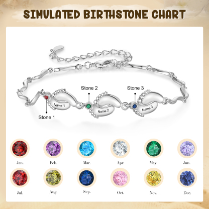 Personalised Baby Feet Bracelet Custom 3 Birthstones & 3 Names Adjustable Bracelet Gift for Her-Jessemade AU