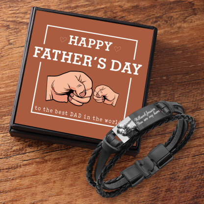 Personalised Braided Leather Bracelet Custom 1 Photo & 2 Texts Fathers Day Gift for Dad-Jessemade AU