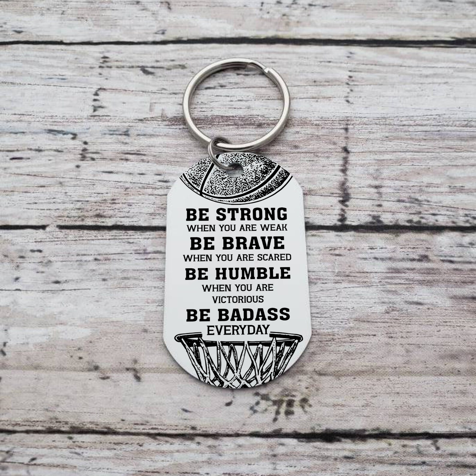 Personalised Photo Keychain Custom Basketball Keychain Gift for Kids - Be Strong, Be Brave, Be Humble, Be Badass Everyday-Jessemade AU