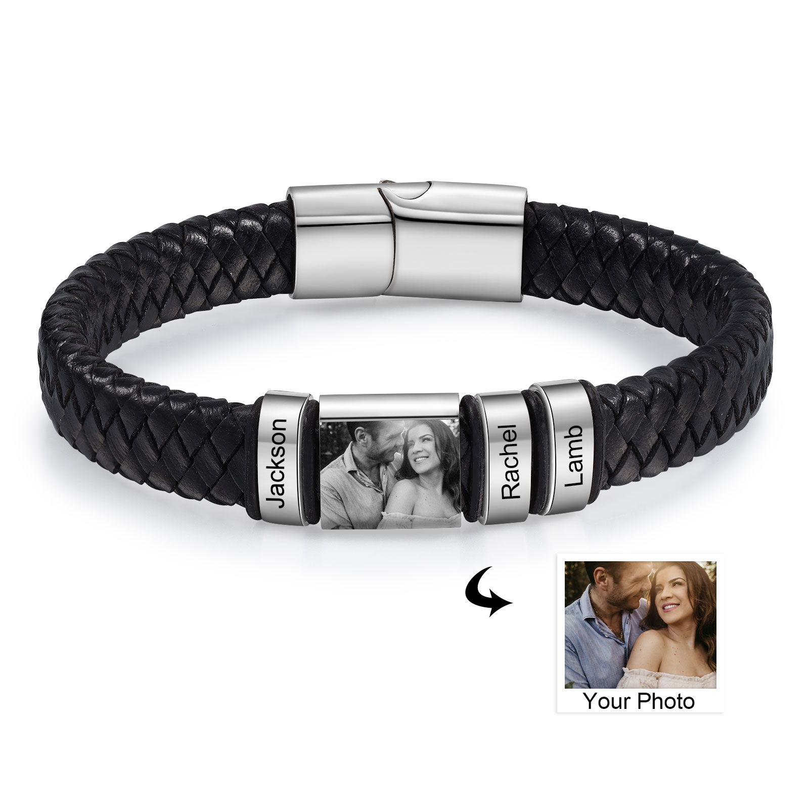 3 Names-Vintage Men's Bracelet Engraved Beads Leather Bracelet Gift for Father's Day