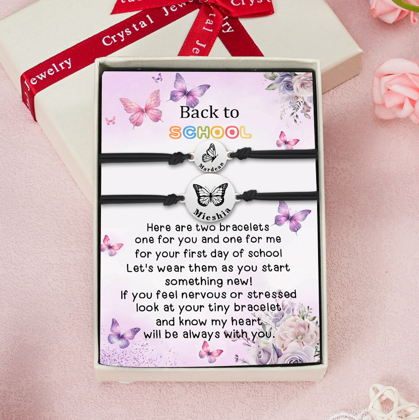 2 Pcs Bracelet Set Custom Names Butterfly Bracelets Back To School Gift for Daughter Granddaughter-Jessemade AU