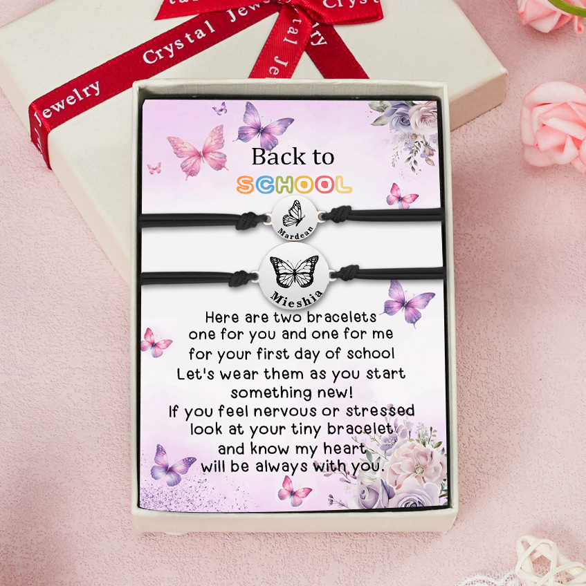 2 Pcs Bracelet Set Custom Names Butterfly Bracelets Back To School Gift for Daughter Granddaughter-Jessemade AU