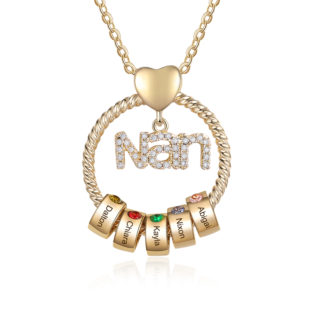 5 Names - Personalised Nan Necklace Custom Names 5 Birthstones Circle Pendant Necklace Christmas Gift for Grandma Nana-Jessemade AU