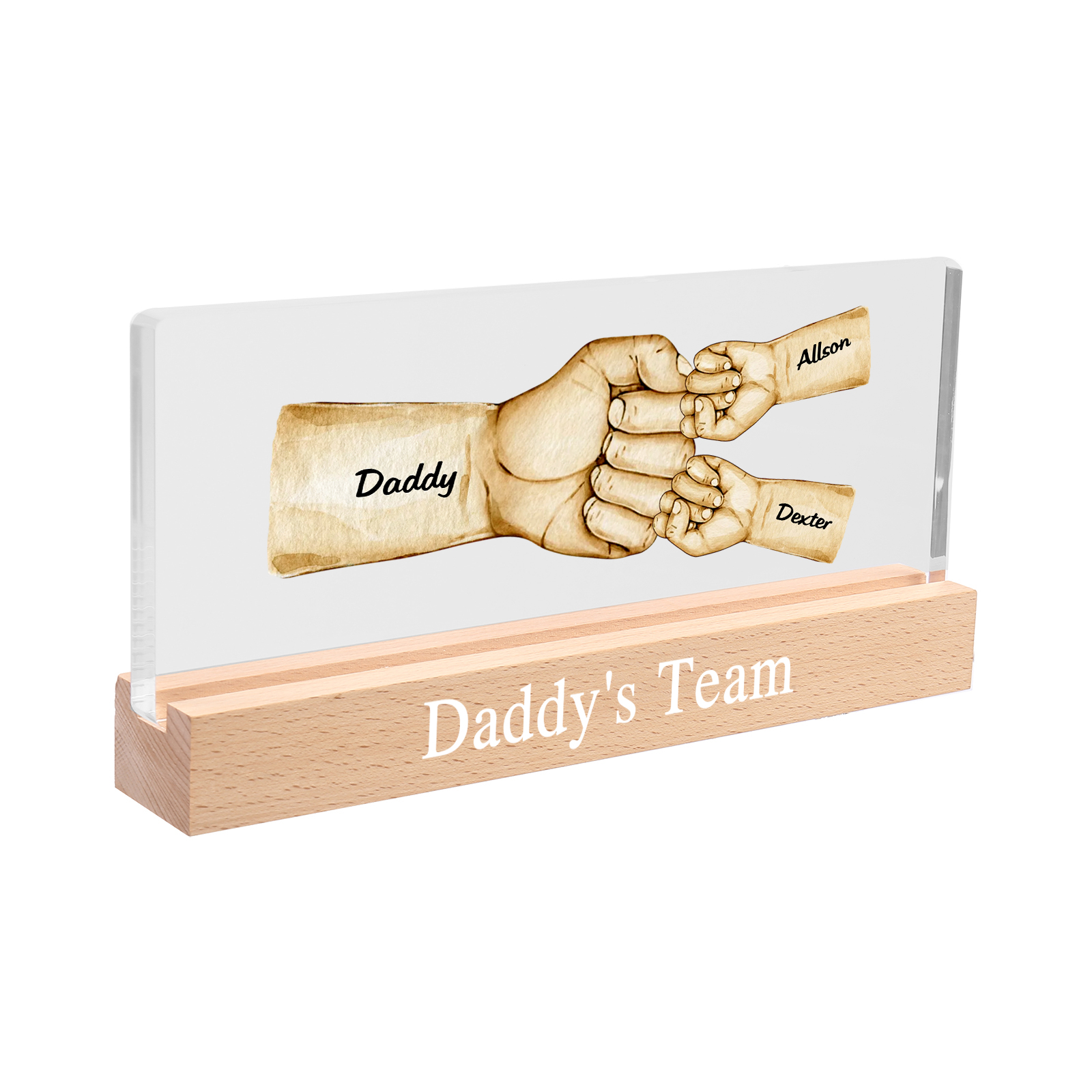 3 Names -  Personalised Name & Text Acrylic Night Light Custom Fist Bump LED Lamp Fathers Day Gifts-Jessemade AU