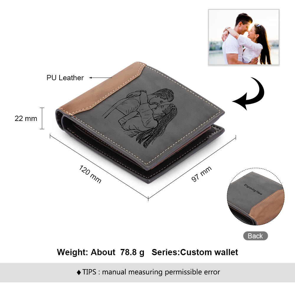 Personalised Photo & Text Men Wallet Custom Billfold Wallet Gray Gifts for Grandpa-Jessemade AU