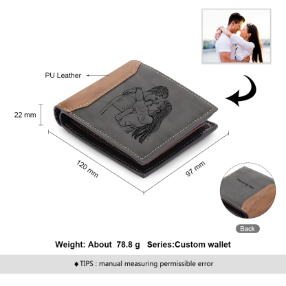 Personalised Photo & Text Men Wallet Custom Billfold Wallet Gray Gifts for Grandpa-Jessemade AU