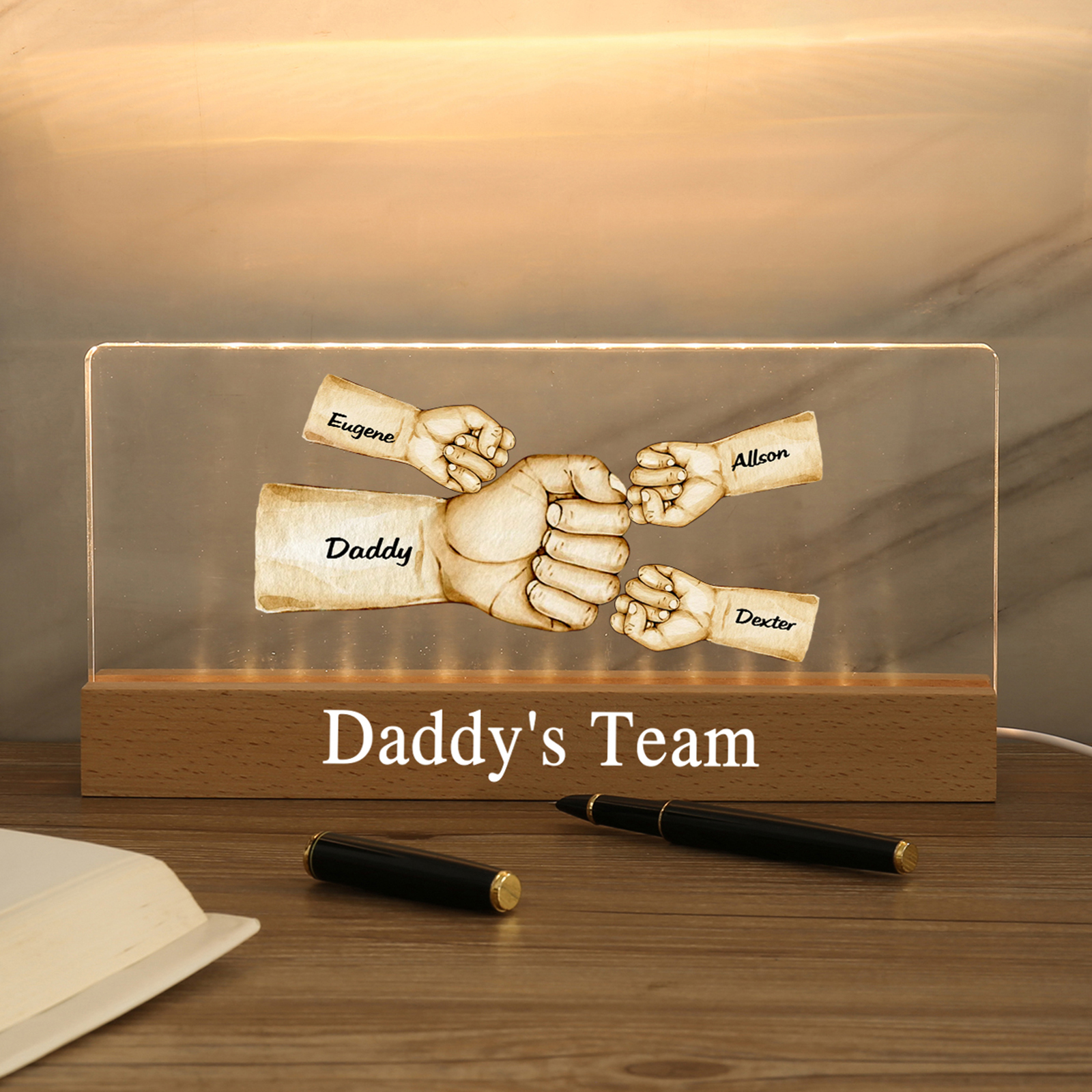 4 Names -  Personalised Name & Text Acrylic Night Light Custom Fist Bump LED Lamp Fathers Day Gifts-Jessemade AU
